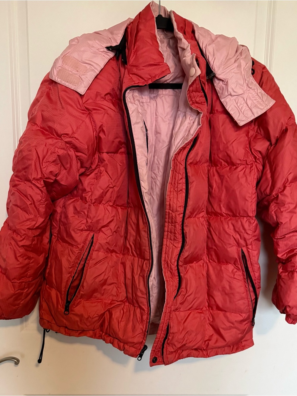 Lands' End Reversible Puffer Salmon Jacket with Pale Pink Lining - Picture 1 of 4